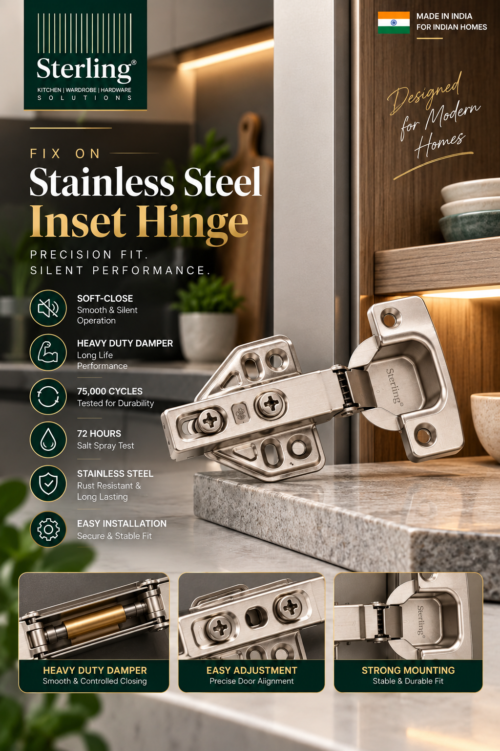 Sterling Fix On Stainless Steel Inset Hinge - Image 2