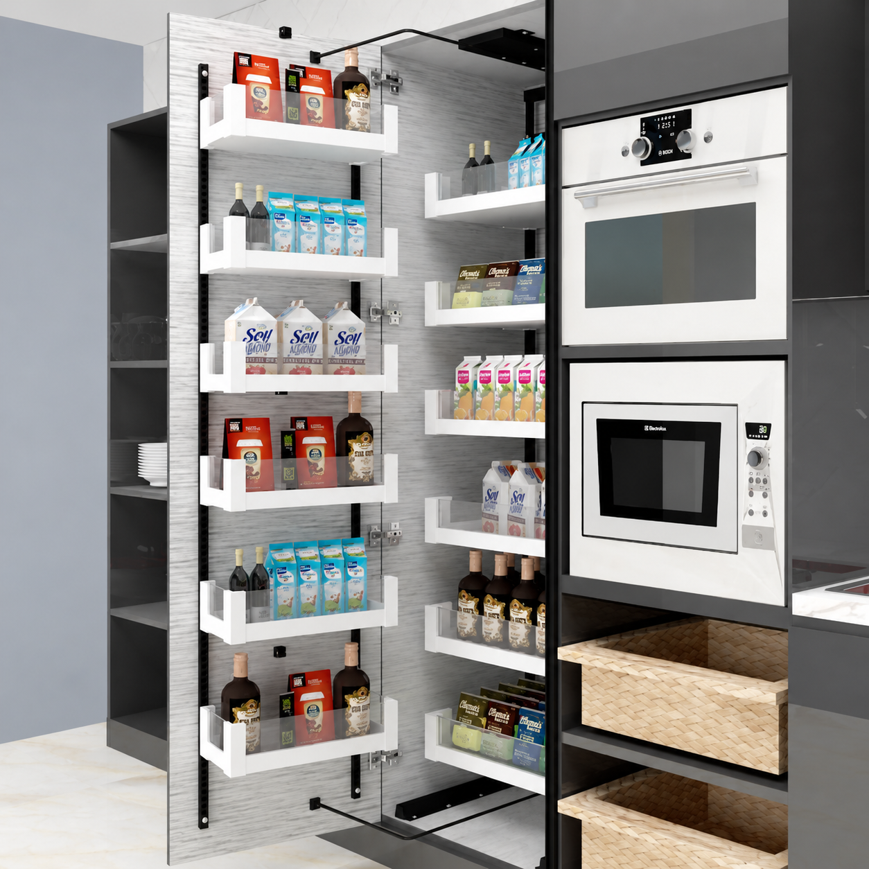 Sterling White Glass Pantry Unit | Soft-Close Pull-Out | 100kg | 450mm & 600mm