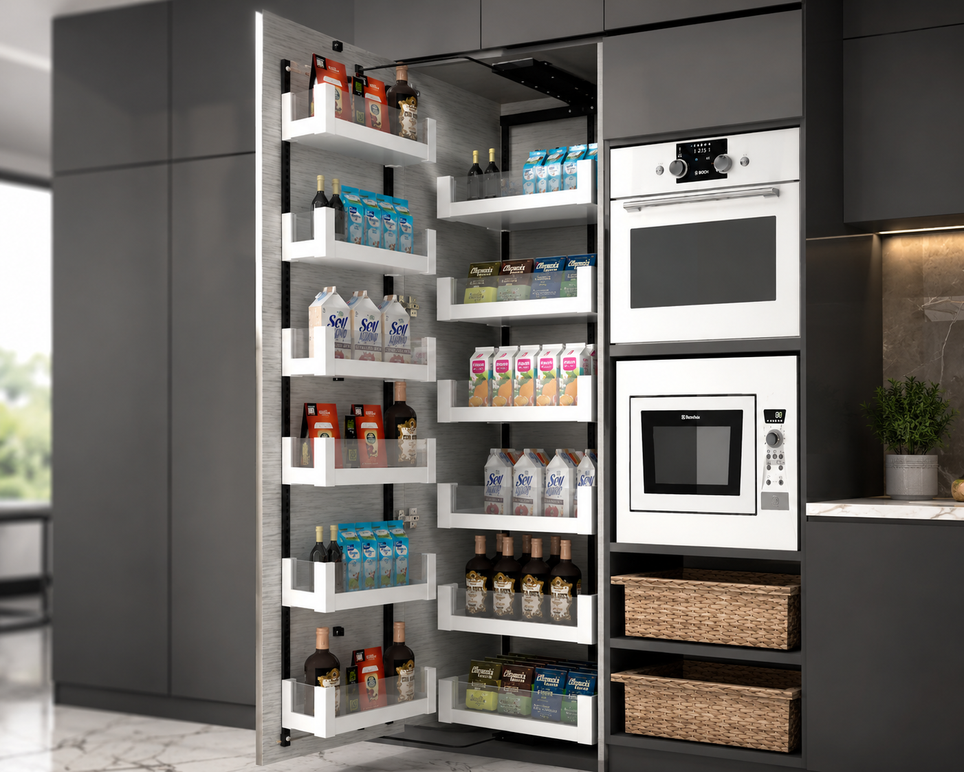 Sterling White Glass Pantry Unit | Soft-Close Pull-Out | 100kg | 450mm & 600mm - Image 3