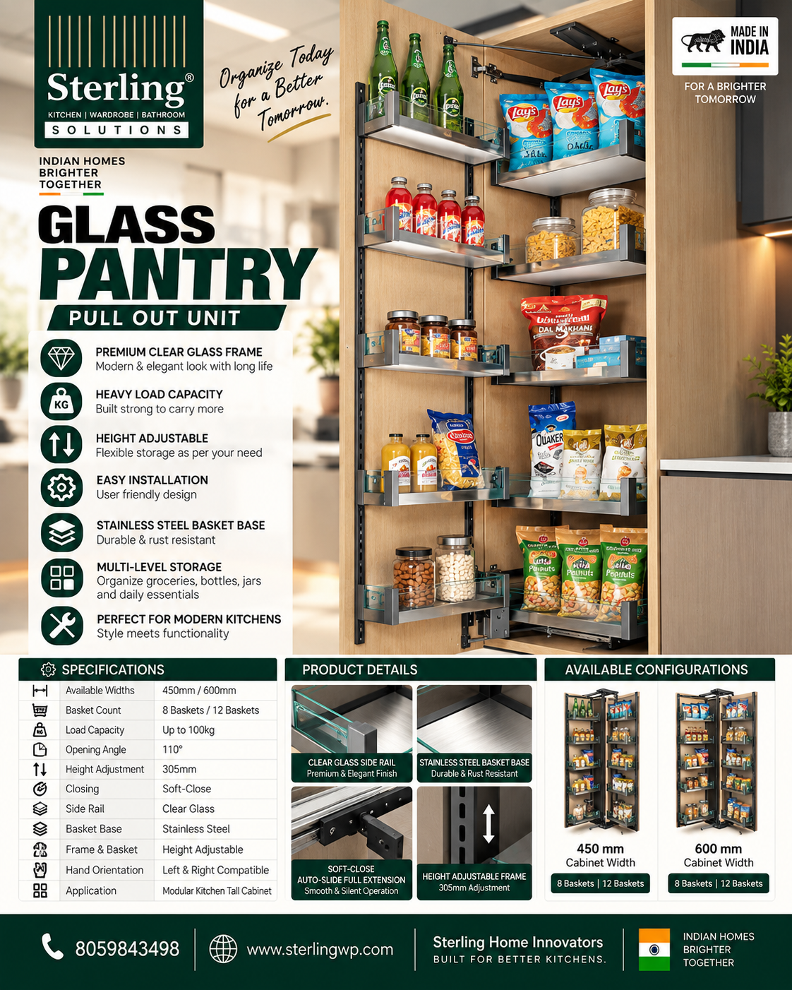 Sterling Glass Pantry Pull Out Unit – Soft Close