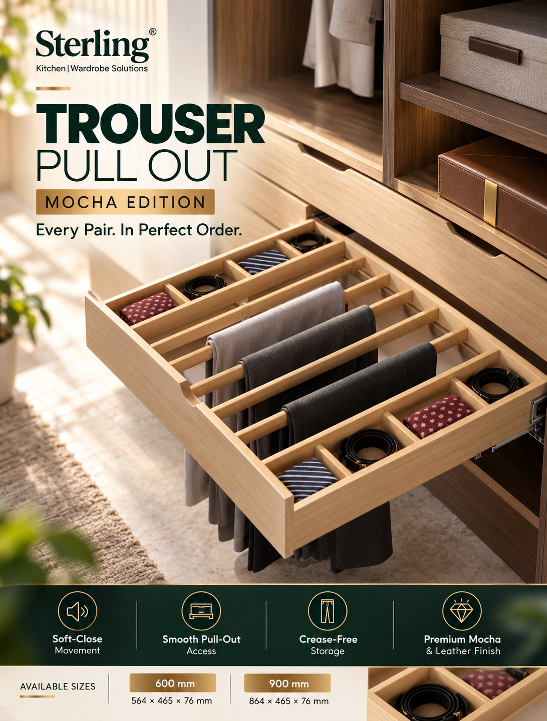 Sterling Trouser Pull Out Mocha – Leather Finish