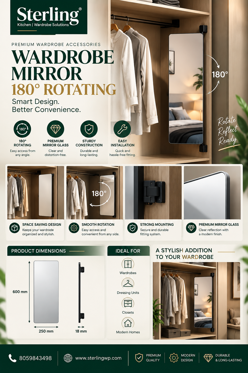 Sterling Wardrobe Mirror – 180° Rotating