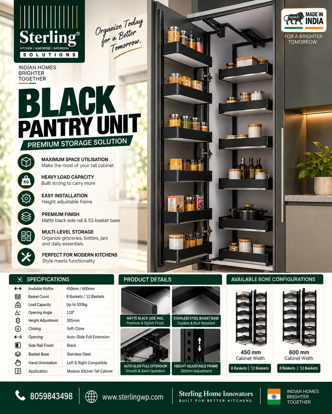 Sterling Black Pantry Pull Out Unit – Soft Close - Image 3