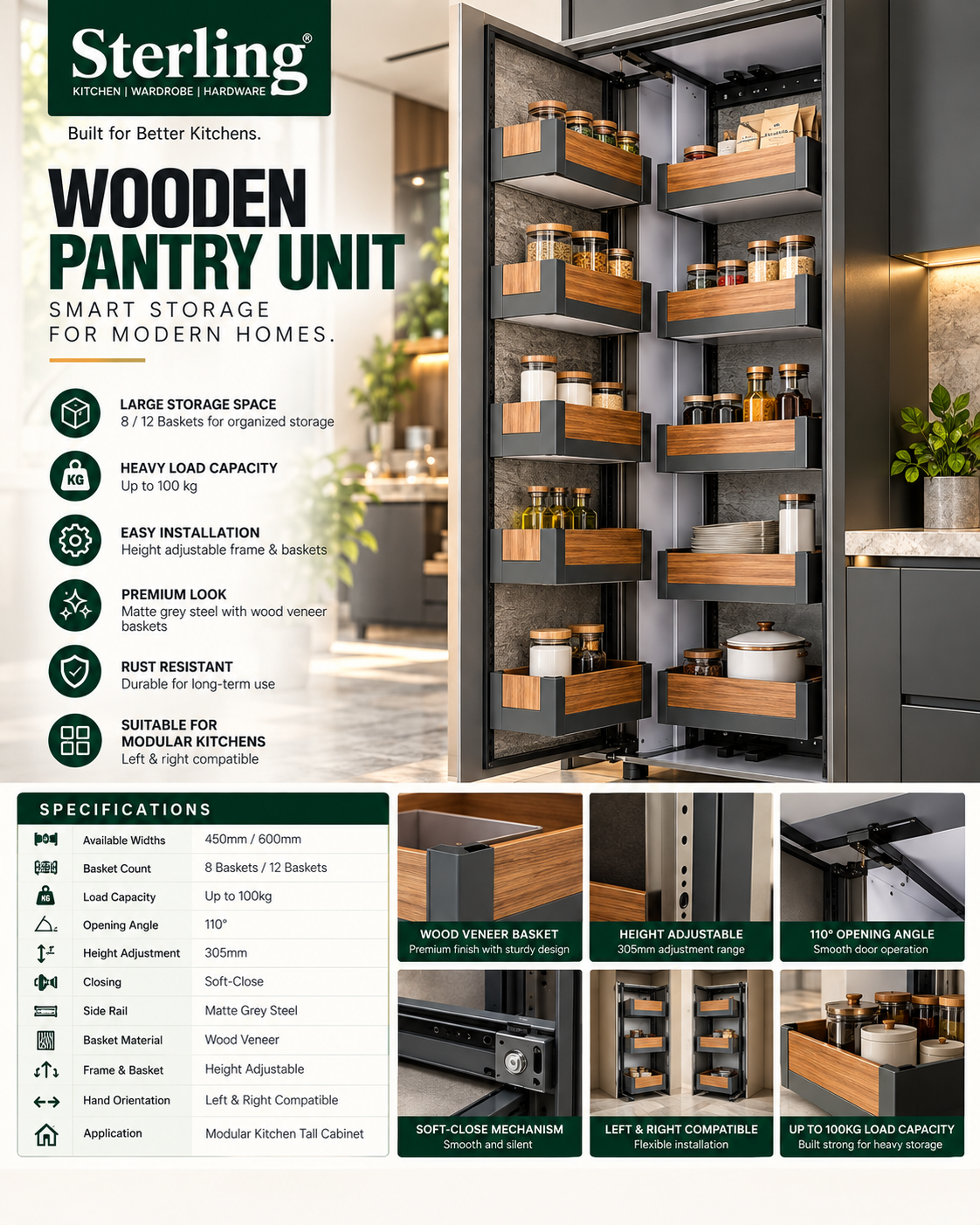 Sterling Wooden Grey Pantry Unit - Image 2