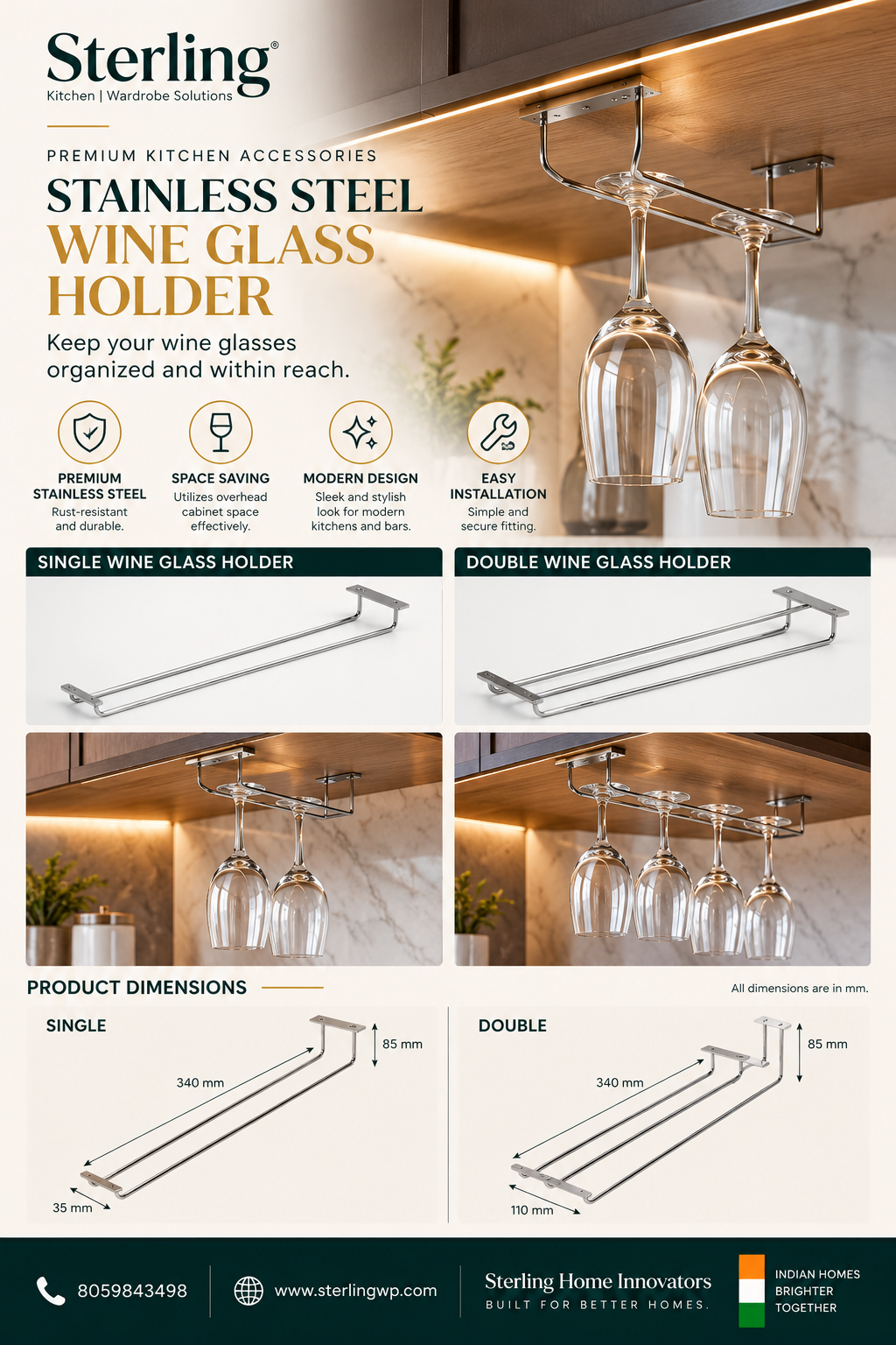 Sterling Stainless Steel Wine Glass Holder – Single & Double (Copy)